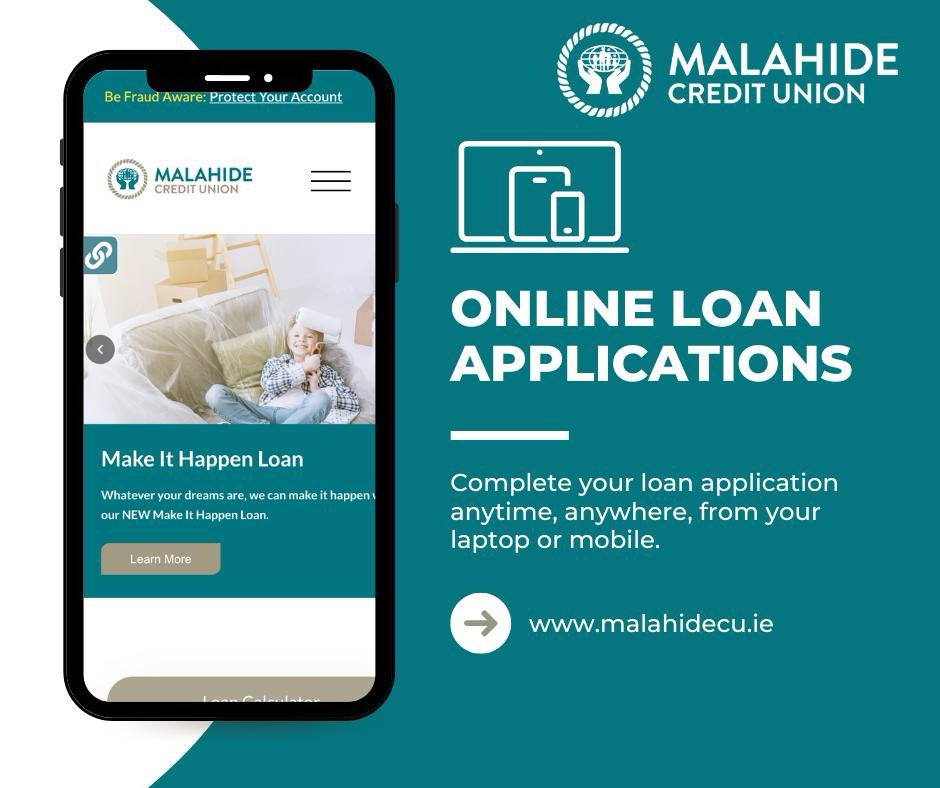 📱💻 Apply for a Loan Anytime, Anywhere!
With Malahide CU, you can now complete your loan application straight from your phone or laptop – quick, easy, and secure.

✔️ No need to visit in person
✔️ Apply from the comfort of your home

Start now 👉 malahidecu.ie