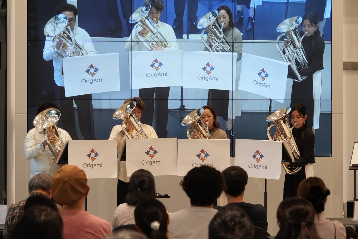 OrigAmi_euph's tweet photo. そしてそして！！本日はヤマハミュージック　名古屋店にてヤマハユーフォニアム“YEP-843”発売記念　トーク＆ミニコンサートにスペシャルゲストとして牧田＆濱岡も参加しOrigAmiでの演奏もさせて頂きました🎶✨お越しいただきました皆様ありがとうございました！！☺️🌸 https://t.co/mErZqvALE3