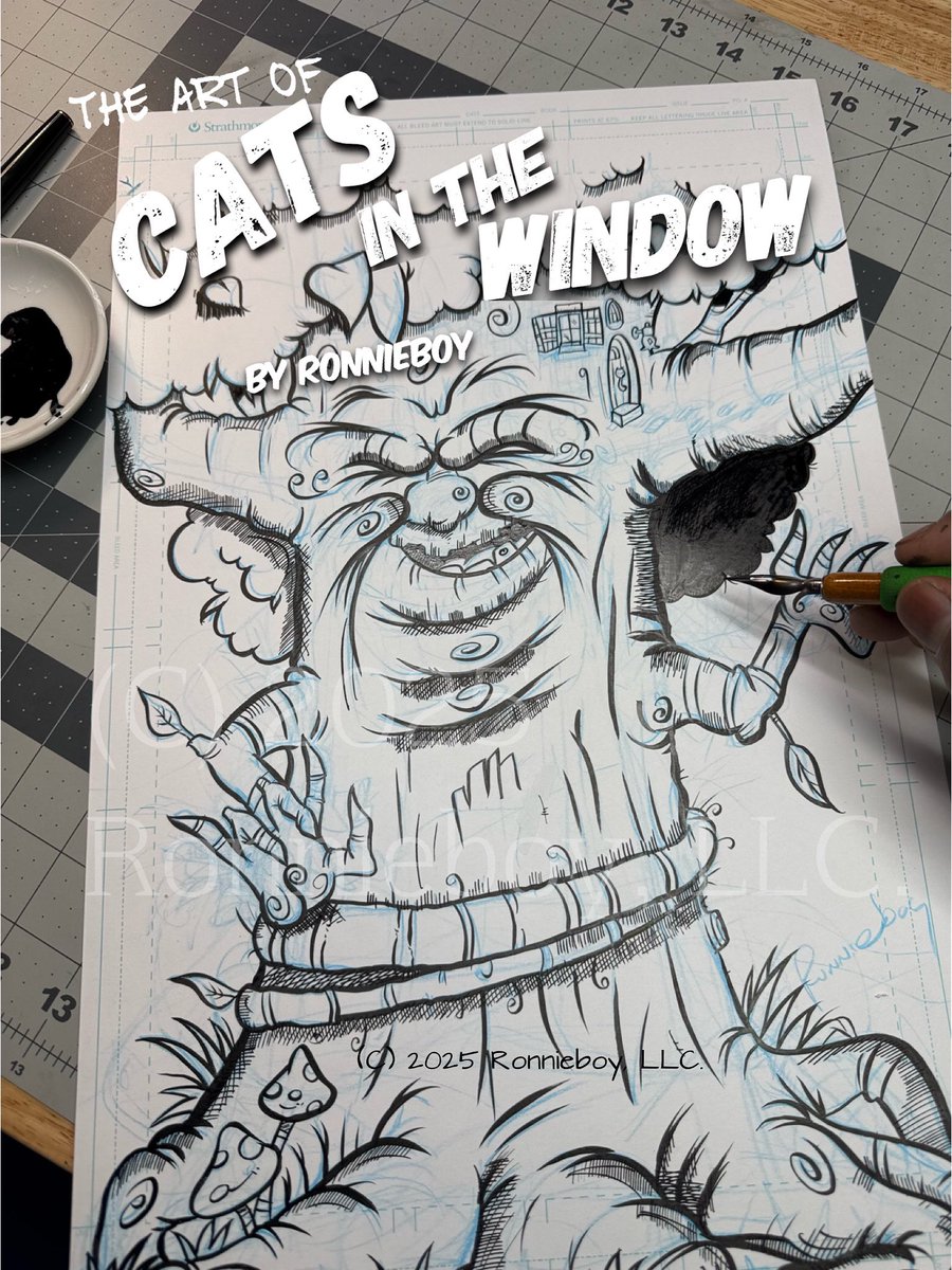 Ronnieboyink's tweet photo. Sneak peek of Another masterpiece traditionally, hand drawn. This character of this tree name is Abraham Mahogany. He is home to the main character. 
#inkcomics #catcartoon #inkdrawing #cat #graphicnovelart #inktober #ink #trees #cartoontree
#cats_of_world #cartooningforkids https://t.co/hKdp2xdbrv