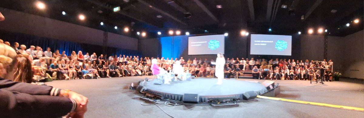 DrSStern's tweet image. Theatre in the round for an excellent debate on R-CHOP v R-Pola-CHP for diffuse large B-cell lymphoma at #EHA2025