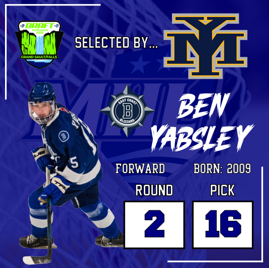 Second round, second Blizzard player drafted. Ben Yabsley is selected in Round 2 of <a href="/THEMHL/">The MHL</a> Draft by the <a href="/MarinersHockey/">Yarmouth Jr. A Mariners</a>! #BlizzardWarning
