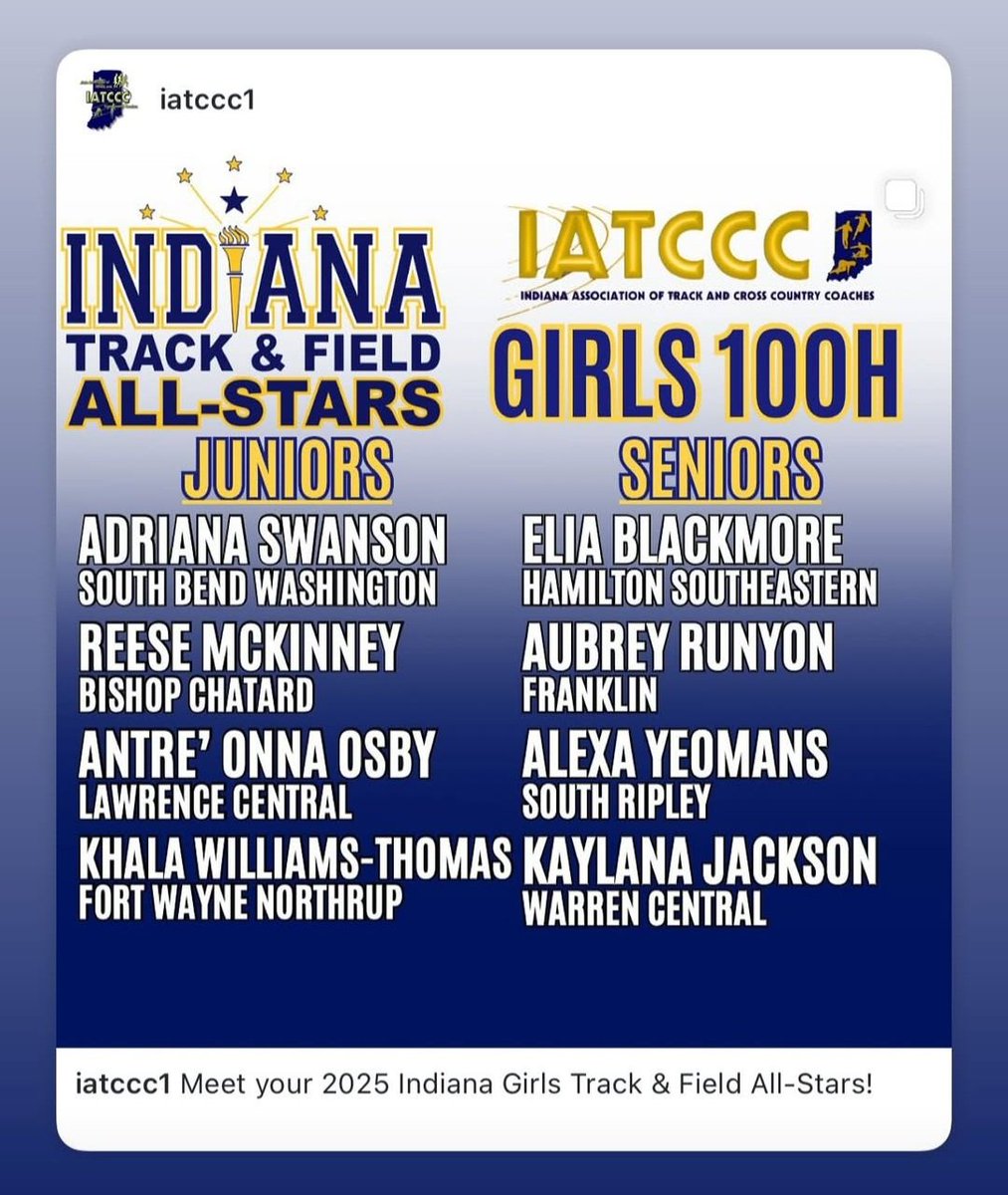 Good Luck today to Warren Central Senior Kaylana Jackson as she competes in the Indiana Jr and Sr All-Stars in Track and Field .