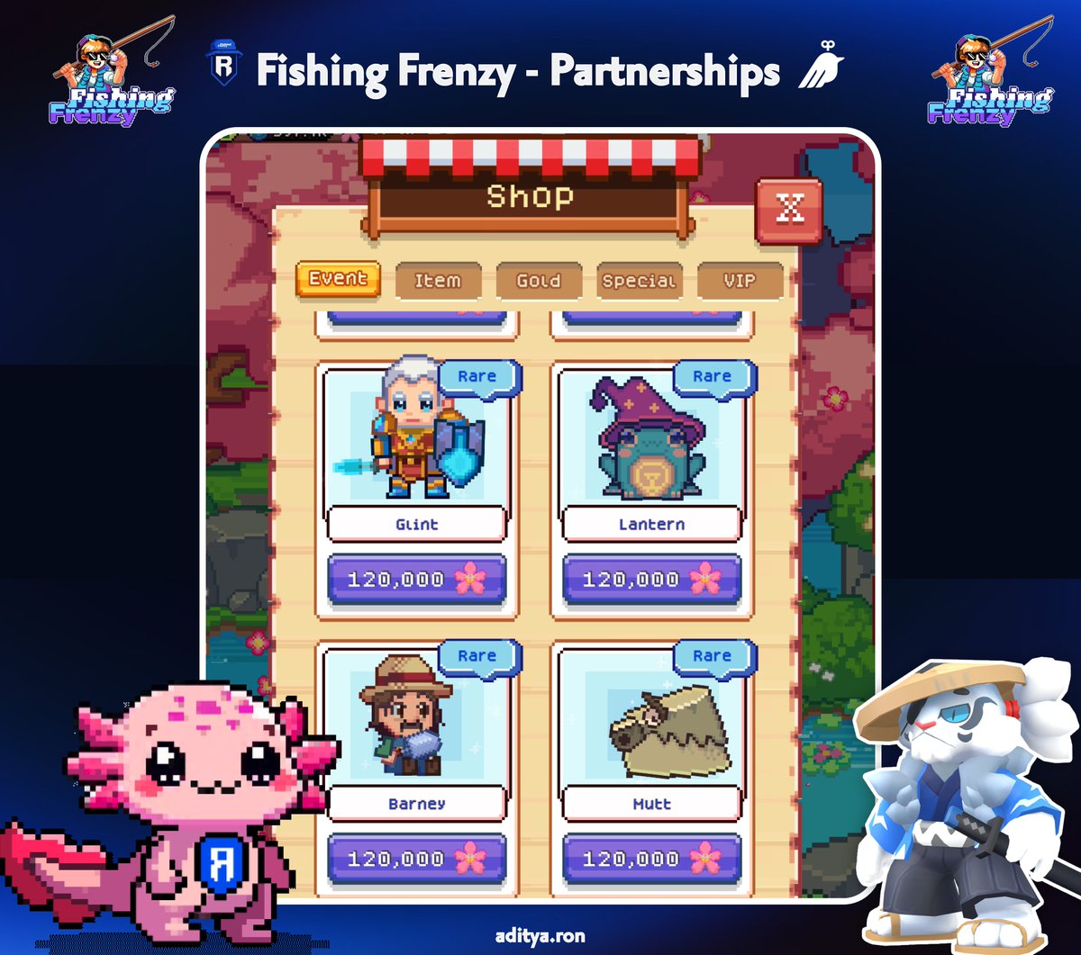 🚨  <a href="/FishingFrenzyCo/">Fishing Frenzy</a> X <a href="/Ronin_Network/">Ronin</a> 🚨

It's always Win-Win with Partnerships, &amp; Fishing Frenzy is mastering the art 💥

Get Start Fish at fishingfrenzy.co/?code=ADITYA

✨ Bringing the IPs with Utilities across Ronin games is a key success to bring all communities in one place
✨