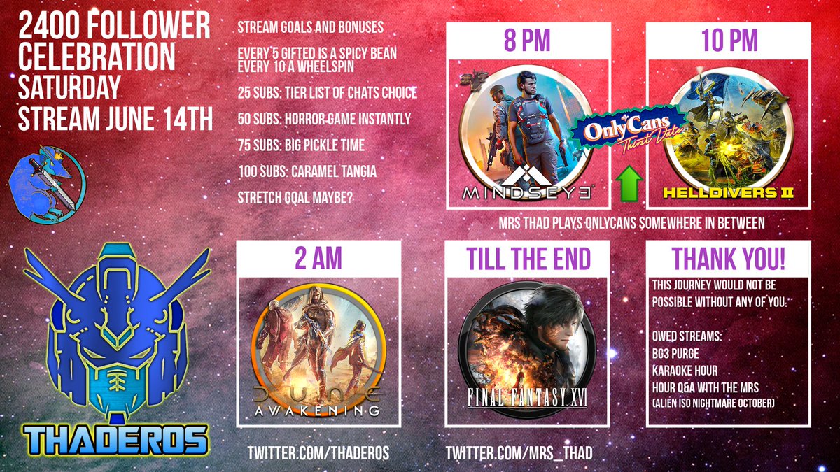 Happening in about 3 hours! Gonna be a fun night, checking games, teaming up with friends in Helldivers, maybe starting with Dune and Mindseye later on to see if Dune is stable for me!