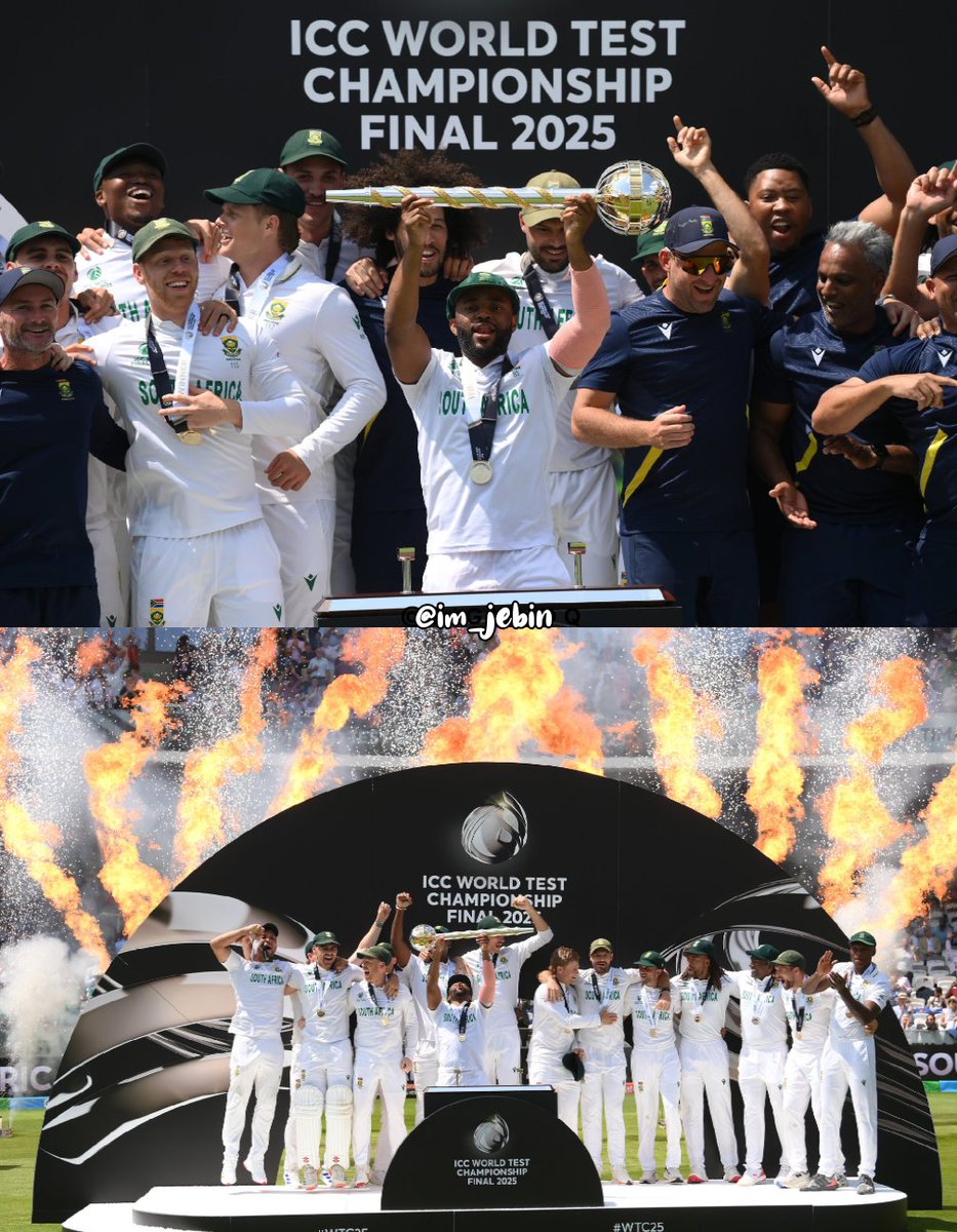 rahul_1c's tweet image. 27 वर्ष के लम्बे अंतराल के बाद साउथ अफ्रीका ने जीता वर्ल्ड टेस्ट चैंपियनशिप का खिताब🏆,
साउथ अफ्रीका पर लग रहे चाकर्स का अपमान भी खत्म हुआ।
Congratulations 👏
#AUSvsSOU 
#WtcFinal2025
#WorldTestChampionship