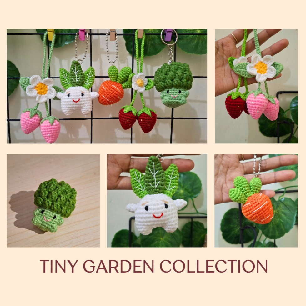 Panen gemas dimulai!
Yuk pre order KEYCHAIN &amp; BAGCHARM tema sayur, buah, dan tumbuh2an ini 🍉🍊🍅

🧵 Handmade, benang cotton milk
📍 Dom Jogja, bisa oren
💸 18-28K

Mau custom juga bisa ya, feel free buat tanya2 di DM 😉