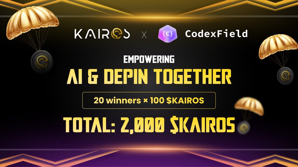 Kairos (@_kairos_ai) on Twitter photo 🎉 Join Our Airdrop – It’s LIVE NOW! 🎉
Kairos and <a href="/CodexField/">CodexField</a> are teaming up to celebrate the future of AI + DePIN — and we’re inviting YOU to be part of it with a massive $KAIROS giveaway!
🏆 20 lucky winners will each receive 100 $KAIROS
💰 A total of 2,000 $KAIROS is up 🎉 Join Our Airdrop – It’s LIVE NOW! 🎉
Kairos and <a href="/CodexField/">CodexField</a> are teaming up to celebrate the future of AI + DePIN — and we’re inviting YOU to be part of it with a massive $KAIROS giveaway!
🏆 20 lucky winners will each receive 100 $KAIROS
💰 A total of 2,000 $KAIROS is up