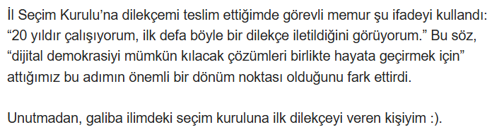 Bir destekçimiz il seçim kurulundaki memuru dilekçeyle nasıl şaşırttığını benimle paylaşmış. 🥰
Arkadaşlar biz koyun değiliz. Gidip devlet kurumlarına vereceğiniz bir dilekçeyle millet olarak seçme seçilme hakkımızı istediğimizi gösterip, herkesi şaşırtma fırsatını kaçırmayın.