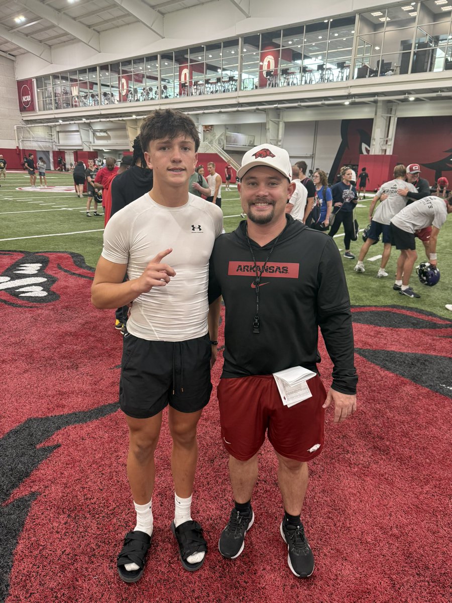 Had a great time at <a href="/RazorbackFB/">Arkansas Razorback Football</a> camp! Got a lot of good reps, hope to visit again soon.
<a href="/FishbackMiles/">Coach Miles Fishback</a> <a href="/Coach_Newsome/">Tony Newsome</a> <a href="/CoachKA903/">Keiston Alexander</a> <a href="/Coach_Francis99/">Kevin Francis</a> <a href="/CoachB_Miller/">Barron Miller</a> <a href="/RTexada/">Coach Texada</a> <a href="/LEHSfball/">Little Elm Football</a>