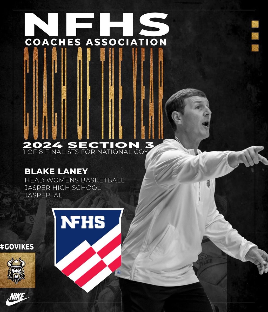 jaspervikes's tweet image. Congratulations to Coach @blakelaney33 of @JasperGirls , who was recently named the @NFHS_Org Coaches Association Section 3 Women’s Basketball Coach of the Year for 2024. Coach Laney is 1/8 Finalists for National Coach of the Year @AHSAAUpdates @DailyMtEagle @WJLX1015FM #GoVikes