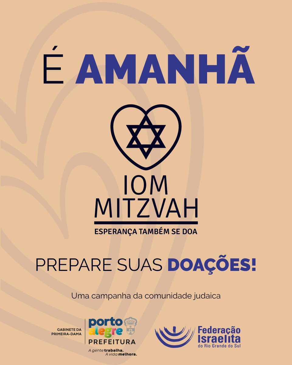 É amanhã!

#VésperaIomMitzvah #SolidariedadeEmMovimento #FIRS #CampanhaDoAgasalho