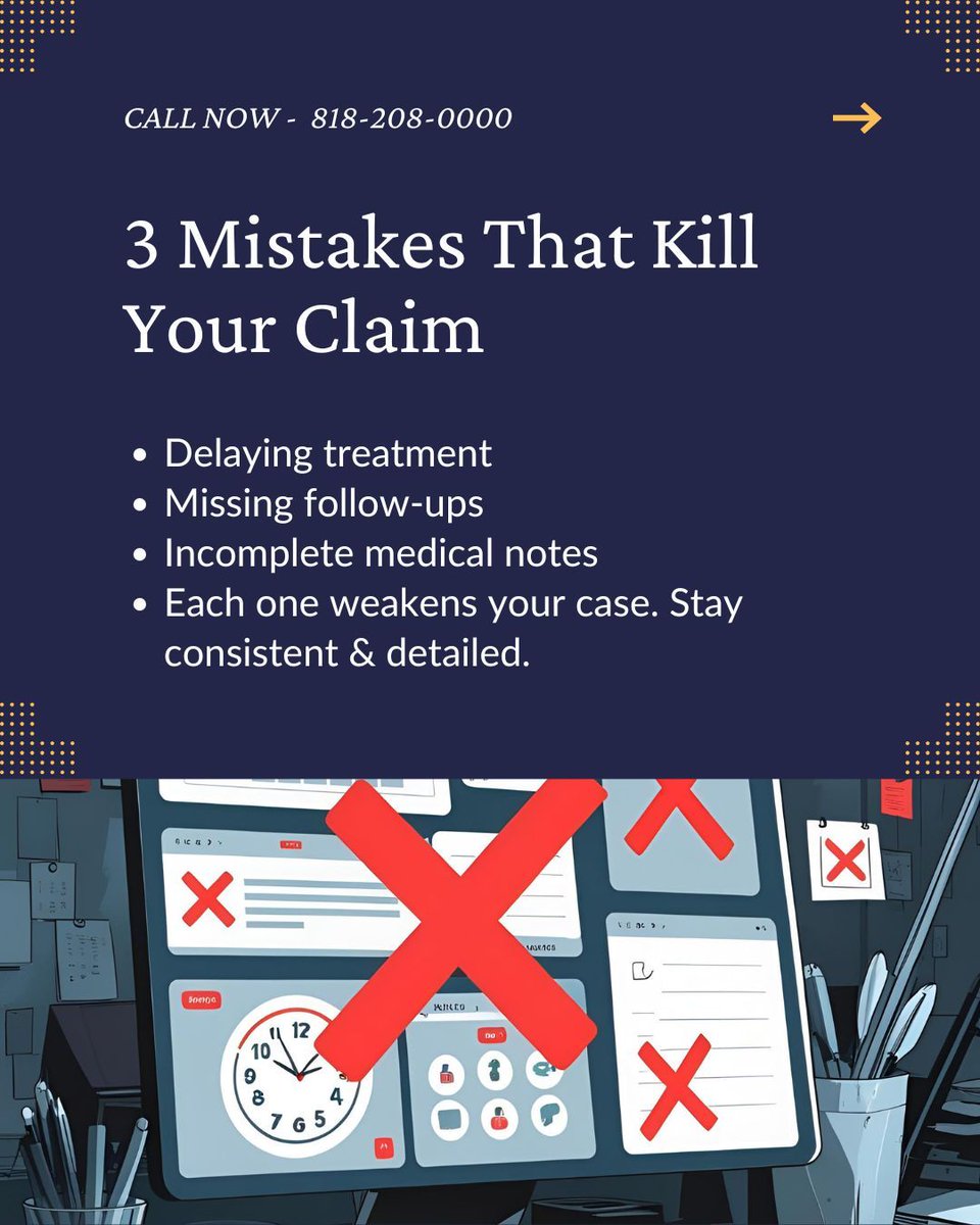 asatryanlaw's tweet image. Your medical records are your legal armor in an injury claim 🛡️

But most people ruin their case with 3 simple mistakes…

Swipe to protect your payout 👇

#PersonalInjury #LegalTips #ClaimSmart #InjuryClaim #TwitterLaw #LegalHelp