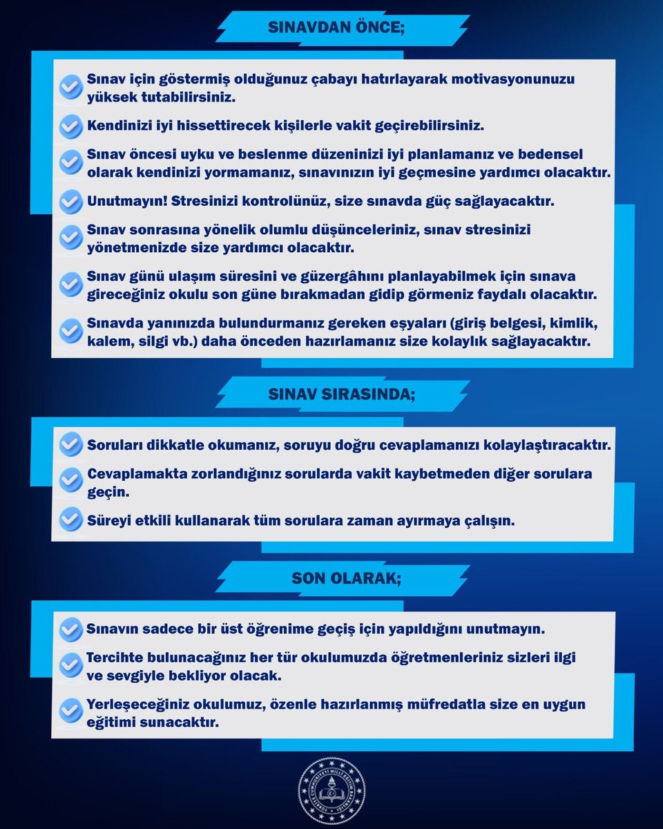 Liselere Geçiş Sistemi (LGS) kapsamındaki merkezî sınava girecek tüm 8. sınıf öğrencilerimize başarılar dileriz.