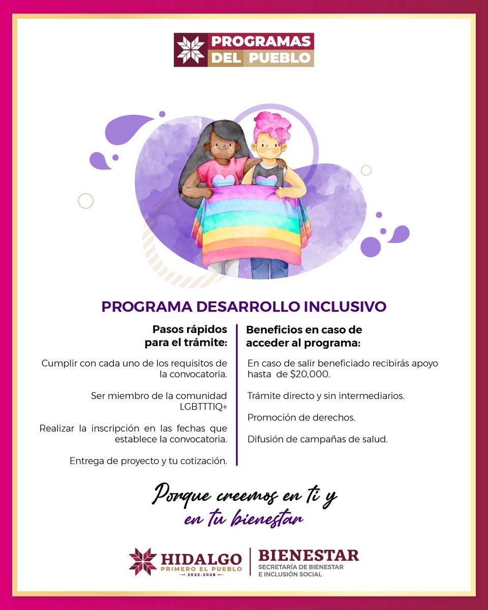 puntoporpuntomx's tweet photo. ⭕️|| La #SebisoHgo convoca a participar en el programa #DesarrolloInclusivo, con el que se apoyará a proyectos para la comunidad LGBTIQ+.

👩🏽‍💻 Consulta la convocatoria: CONVOCATORIA FINAL DESARROLLO INCLUSIVO 2025 CON MARCO.pdf
📆 Registro: 18 y 19 de junio
🕘 9:00 a 16:00 h
📍Oficinas de la Subsecretaría de Desarrollo Social y Humano, Pachuca de Soto, Hidalgo. (Única sede)

#ProgramasDelPueblo