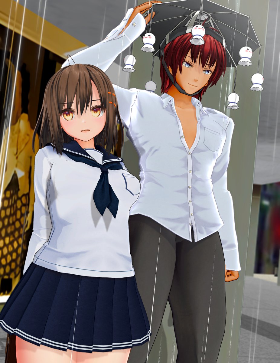 #cm3d版深夜の真剣エディット60分一本勝負
お題「雨宿り　制服　2人」
可愛い後輩のために急な雨を止ませようとする優しい先輩
#COM3D2