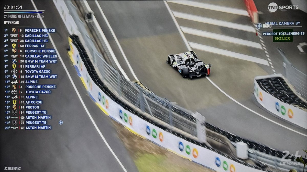 NicReyOfficial's tweet photo. First big accident 😬 Peugeot 93 goes into the wall but makes it back to the pits. 

#24HoursOfLeMans #LeMans24h #WEC https://t.co/QI4oWGpjzF