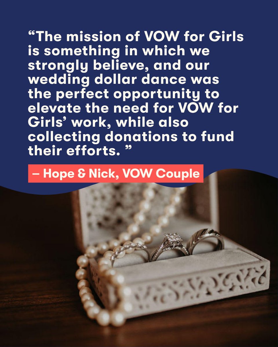 Hope &amp; Nick made every dance count. “Our wedding dollar dance was the perfect opportunity to elevate the need for VOW for Girls’ work, while also collecting donations to fund their efforts."

📍 Learn more about incorporating giving into your wedding: vowforgirls.org/couples