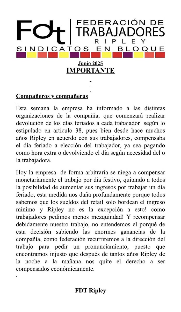 Sindicato Autonomo de Trabajadores Ripley (@autonomoripley) on Twitter photo 