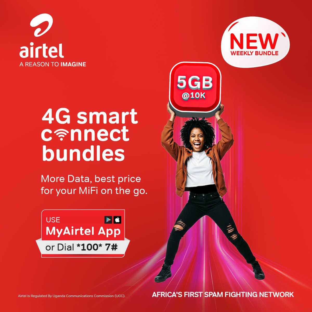 Your 4G MiFi’s new bestie has entered the chat.
Introducing the all new 5GB @ 10K 4G Smart Connect Bundle.
Tap the My Airtel App or dial 100 7# to get this for your 4GMiFi or router