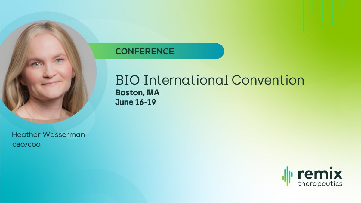 See you at BIO International next week! Heather Wasserman, Remix's CBO/COO will be onsite and looking forward to meeting with current partners and networking with new colleagues about Remix's approach to addressing the intractable drivers of disease. #OncologyResearch #BIO2025