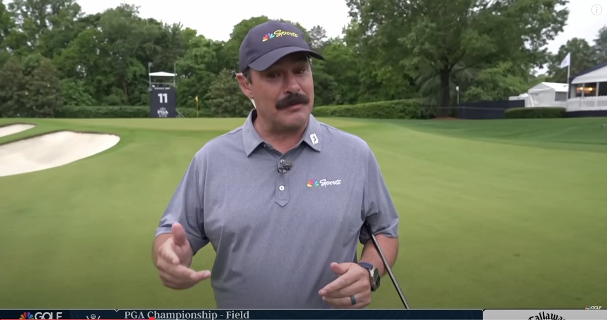 “Now you’ll see there is literally a brick in the fairway under my golf ball. Let’s see what we can pull off from here.”