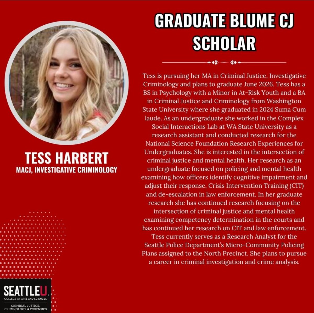 SeattleU Criminal Justice, Criminology & Forensics tweet media
