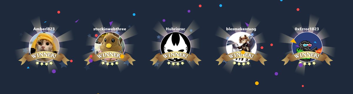 DininhoNFT's tweet photo. @Ronin_Network Winners are:
@Amberl823 @stuckinwebthree @Hubriszxc @blesmekentang @0xError1023 https://t.co/tIyU7XZcph
