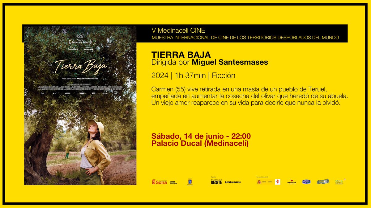 CINETDM's tweet image. 🎬Esta noche, a las 22:00, proyectaremos el largometraje “Tierra Baja”, protagonizado por Aitana Sánchez-Gijón y dirigida por Miguel Santesmases. Os esperamos en el Palacio Ducal de Medinaceli.