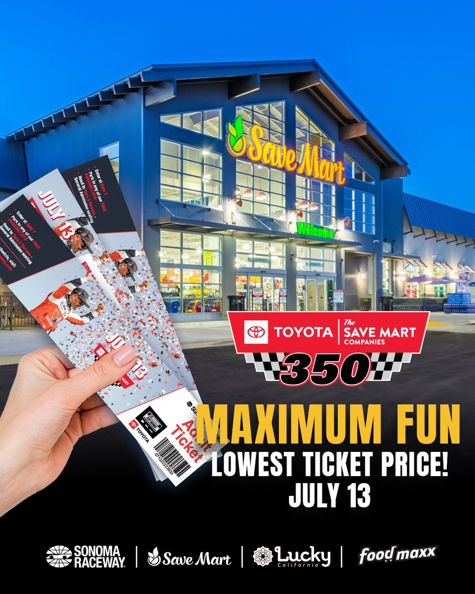 Your grocery run just got an upgrade. 🛒 

Shop for your chance to win $50K, free gas, and race weekend tickets! 👉  bit.ly/45SnHCT

#ToyotaSaveMart350 | #ChaseTheSavings