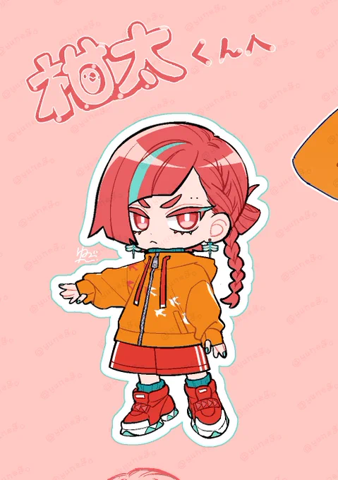 キャラデザ練習で柑太さんに案出しして貰いました 採用させていただいた案は以下の通り。 イメカラ:青緑、サーモンピンク モチーフ:スポーティ系、トンボ 和モチーフもあったので申し訳程度の鳥柄が入ってます。依頼主に寄せましたほくろは私の趣味ですが依頼主の趣味に入ると思ってます(?)