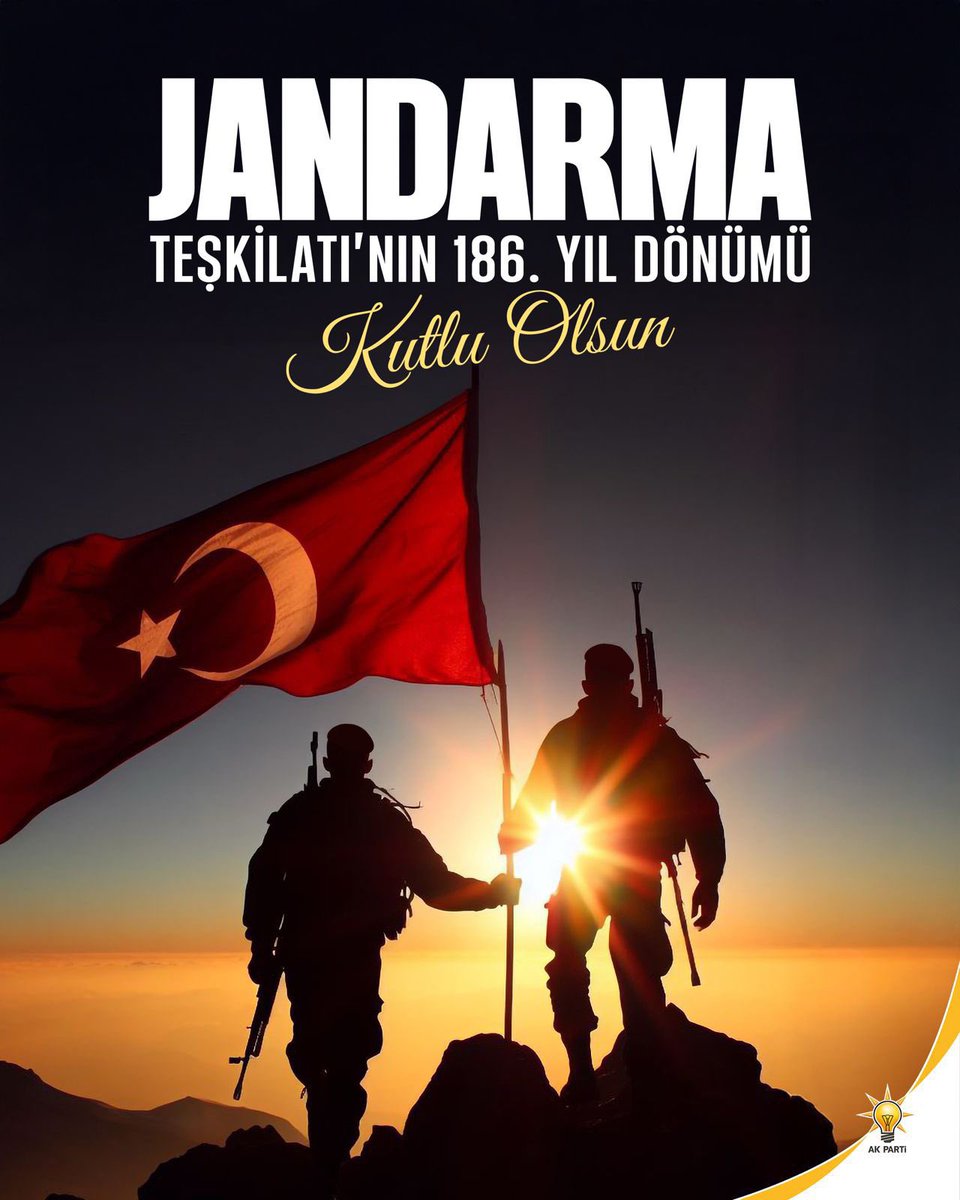 Ülkemizin kırsal alanlarının kolluk görevini deruhte eden, Milletimizin mal ve can güvenliğini en üst düzeyde sağlamak için gece-gündüz demeden görev ifa eden Jandarma Teşkilatımızın tüm mensuplarını, teşkilatın kuruluşunun 186. yıldönümü vesilesiyle kutluyor, başarılı