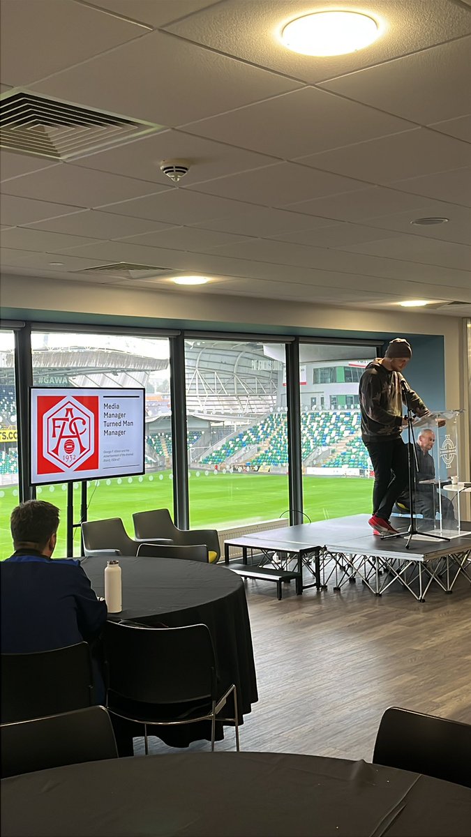 Sadly, We’re into our final session of #footycon25 😭 but our penultimate paper of the conference sees Wesley Kirkpatrick talking about <a href="/Arsenal/">Arsenal</a> manager George Allison &amp; how the club became well versed in their advertisement of the club thanks to Allison’s career in journalism