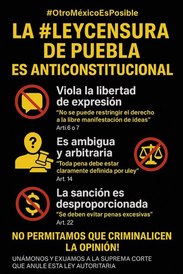 Puebla es el estado piloto de <a href="/Claudiashein/">Claudia Sheinbaum Pardo</a> para un plan de censura nacional. 

Por eso importante que no callemos y exijamos el respeto irrestricto al derecho más elemental del ser humano. 

¡ Viva la libertad de expresión, hijos de su putísima madre!