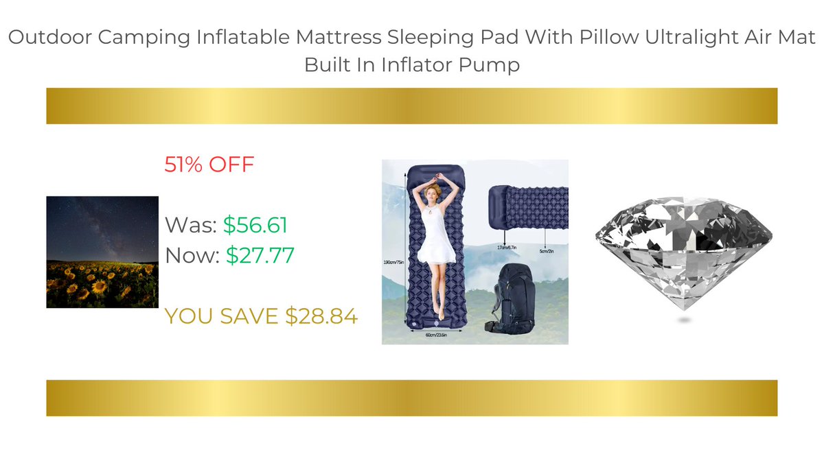 JonArauzo's tweet photo. Outdoor Camping Inflatable Mattress Sleeping Pad With Pillow Ultralight Air Mat Built In Inflator Pump
Buy it now:
https://t.co/Dw6bF0uHAI
#outdoor #camping #inflatable #mattress #sleeping #pad #pillow #ultralight #builtin #pump #forsale #buynow #product #discount #aliexpress #shopping #smallbusiness #marincounty #california