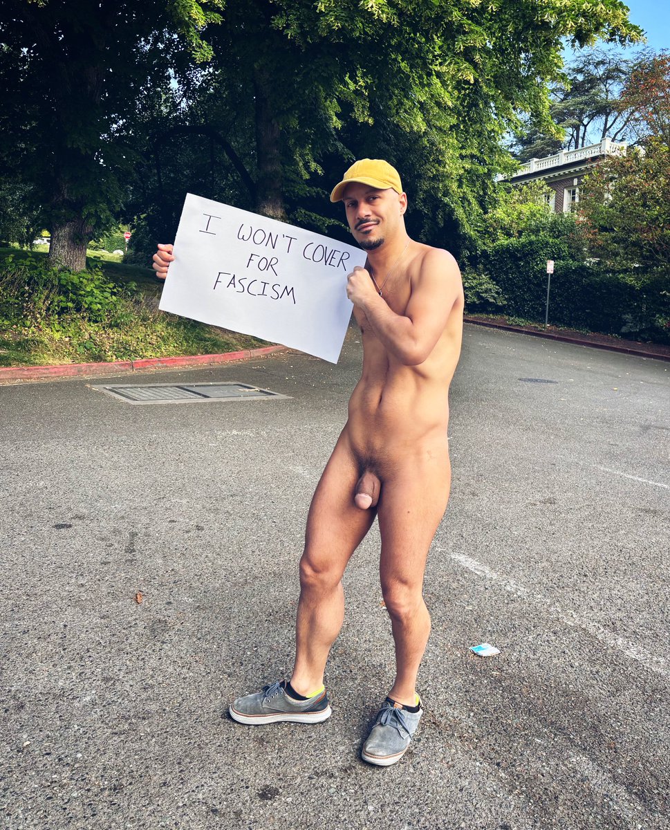 PNW_Swirl's tweet photo. Trump’s stripping our rights. I’m just here to show how bare the truth really is. Stay safe to all those protesting today!

#nokingsday #resist #gaypublic #gay #softiesaturday https://t.co/cMWrhVj9hh