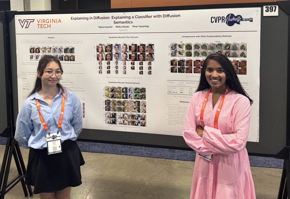 <a href="/yusuf_dalva/">Yusuf Dalva</a> Tahira <a href="/TKazimi415/">Tahira Kazimi</a> and Ritika <a href="/ritika1729/">Ritika Allada</a> are presenting Explaining in Diffusion, a method to explain classifier decisions with diffusion semantics! #CVPR25