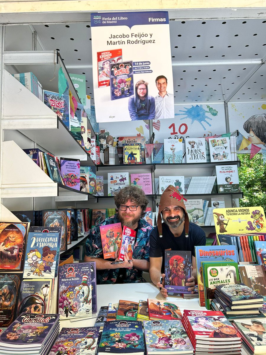 Algar Editorial (@algareditorial) on Twitter photo Los autores de Colmillos y Agencia Kronos os esperan en la caseta 350 de la <a href="/FLMadrid/">Feria del Libro de Madrid</a> hasta las 19h. ¡No os lo perdáis!💥💥 Los autores de Colmillos y Agencia Kronos os esperan en la caseta 350 de la <a href="/FLMadrid/">Feria del Libro de Madrid</a> hasta las 19h. ¡No os lo perdáis!💥💥
