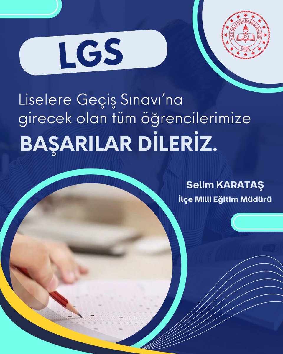 İlçe Milli Eğitim Müdürümüz Sayın Selim Karataş, Liselere Geçiş Sınavı’na girecek öğrencilerimiz için bir mesaj yayımladı.

👉🏻 kosk.meb.gov.tr/www/icerik_gor…