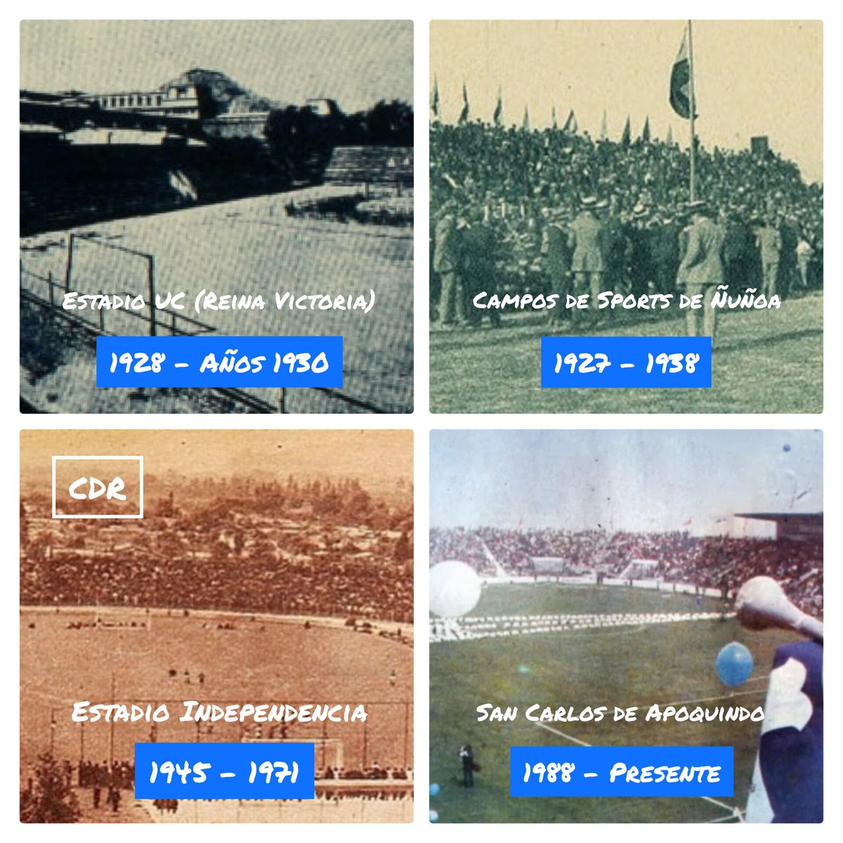 columnaderazta's tweet image. 4 estadios:
🏟️ Estadio UC: Fútbol, boxeo, tenis, equitación.
🏟️ Campos de Sports: Fútbol, atletismo, boxeo. Sede del Sudamericano 1926.
🏟️ Independencia: Fútbol, boxeo, atletismo.
🏟️ San Carlos: Fútbol, rugby, tenis. Fue sede de la Roja, Roja femenina, sub 20 y 17.
#LosCruzados