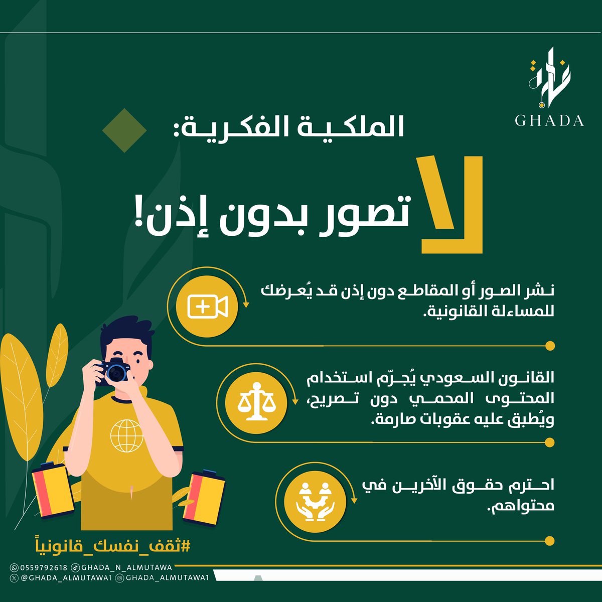 لا تصور بدون إذن !

#ثقف_نفسك_قانونيا 
#قانون 
#محاماة