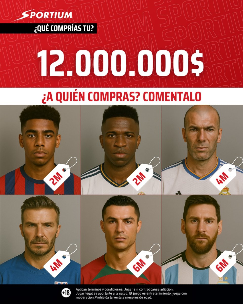 💸 Tienes 12 MILLONES... ¿a quién fichas?
🧠 Arma tu equipo ideal con las leyendas disponibles.
📊 Haz cuentas, mezcla talento, estrategia y pasión. Pero ojo! No te puedes pasar del presupuesto.

👇 Comenta tu equipo perfecto y reta a tus amigos.