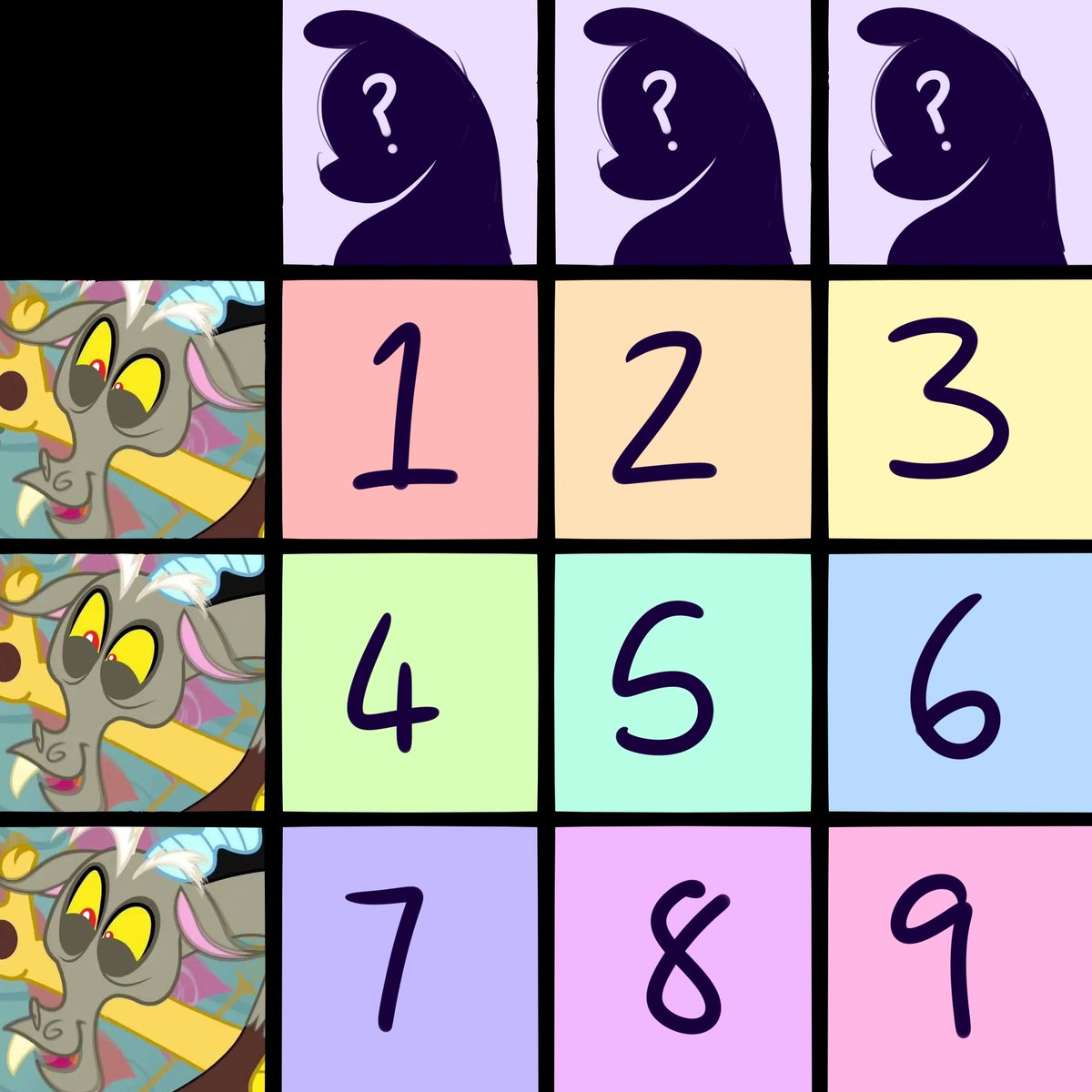 unicornicarts's tweet photo. NEW GRID ADOPTS! this time: OOPS! All Discord
£35 each, just like before!
The mystery pony can be any character, including ocs! DM me the filled out form to claim https://t.co/gCEtfYgeEx