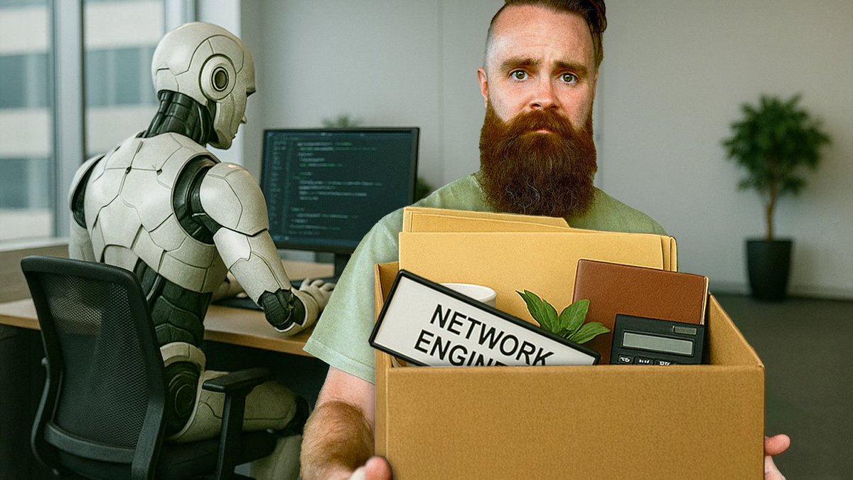 NetworkChuck's tweet image. I&apos;m a little worried about the future of Network Engineers.....in this video I went to the largest networking conference in the world to figure out....is AI going to replace network engineers? Is it worth it to start down this path anymore?