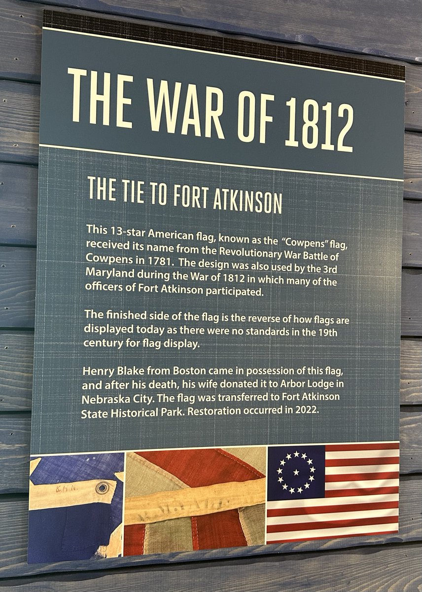 liz_july4th's tweet photo. From #SouthDakota, we travel to #FortAtkinson #Nebraska. The visiting center houses this #flag from the #Warof1812 ๐๐ https://t.co/w1ZpovTWGr