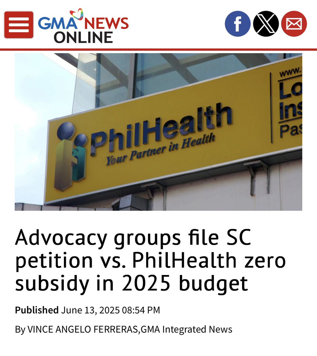 Unconstitutional!

Several health advocacy groups on Friday filed a petition with the Supreme Court questioning the zero subsidy for state insurer Philippine Health Insurance Corporation (PhilHealth) in the 2025 national budget.

Among the petitioners are Social Watch