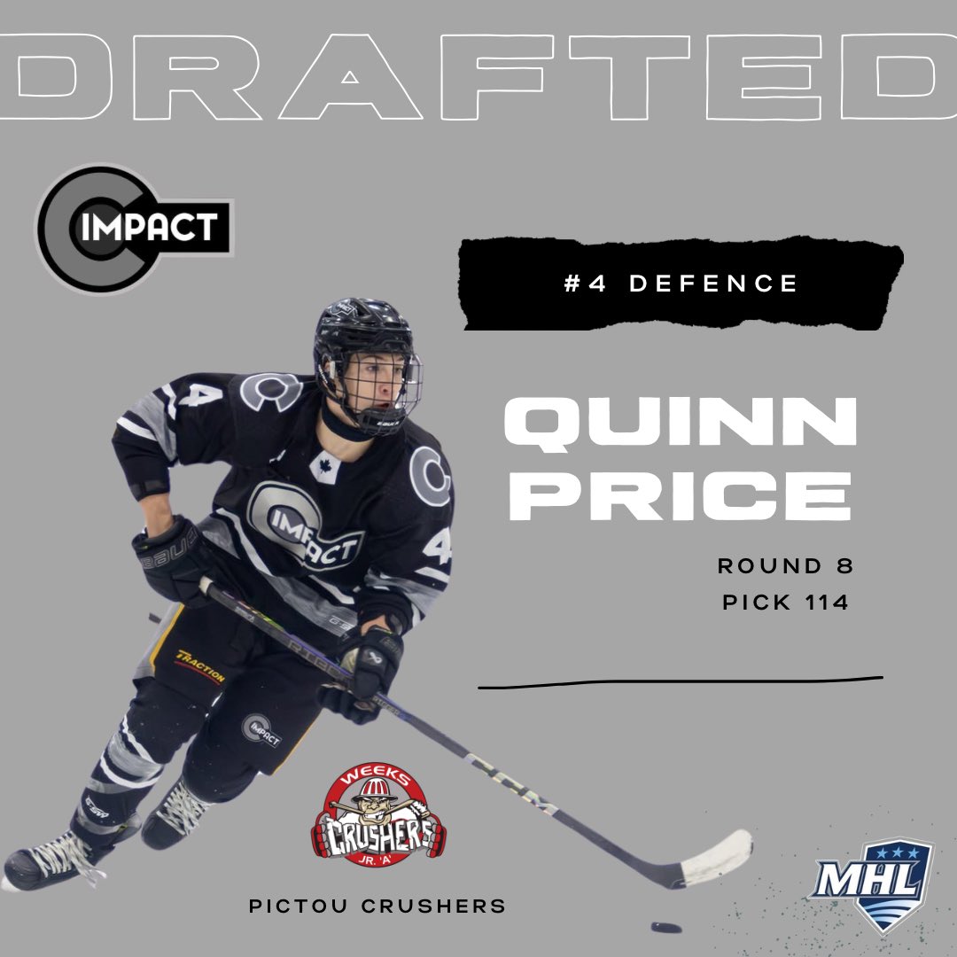 🚨 DRAFT ALERT 🚨
A huge congratulations to Quinn Price on being selected in the 8th Round, 114th Overall by the Pictou Crushers of the MHL! 

<a href="/weekscrushers/">Weeks Crushers</a> 
<a href="/THEMHL/">The MHL</a>