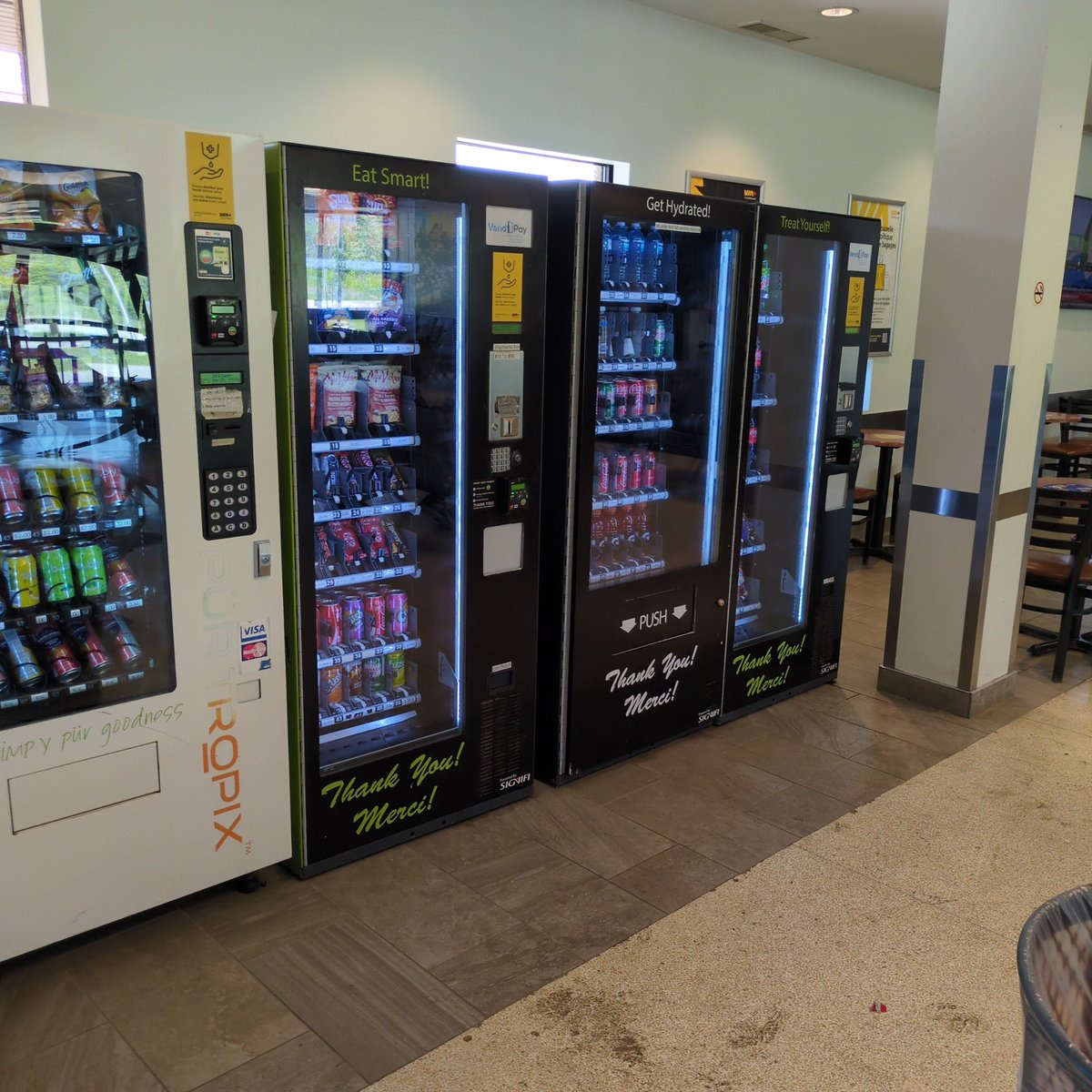 These  4 machines selling the same 4 products, a filthy men's washroom, overpriced parking lot with no 1/2 day rates,  &amp; 2 full time staff answering questions about parking prices and lack of coffee &amp; food is the sum total of <a href="/VIA_Rail/">VIA Rail Canada</a> Kingston's efforts to compete with cars.