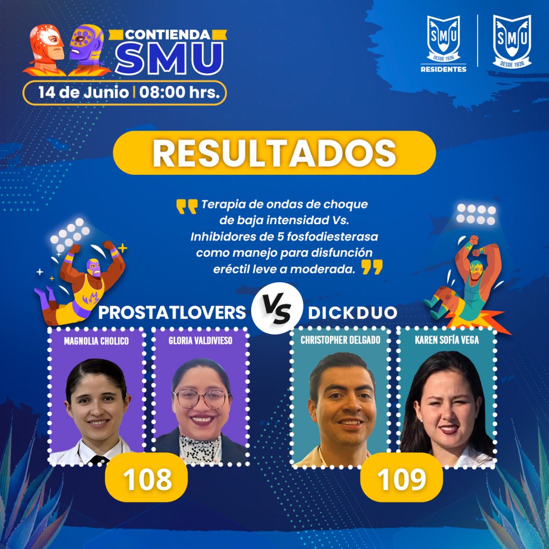 Residentes_SMU's tweet image. ¡Momentos emocionantes y marcadores reñidos durante la ‘Contienda SMU’ de junio! 🤼♀️💥 Los equipos defendieron admirablemente sus posturas, ¡descubre los resultados de esta jornada! 👇🏻
Agradecemos la participación de los equipos, a nuestro jurado y al auditorio que estuvo…