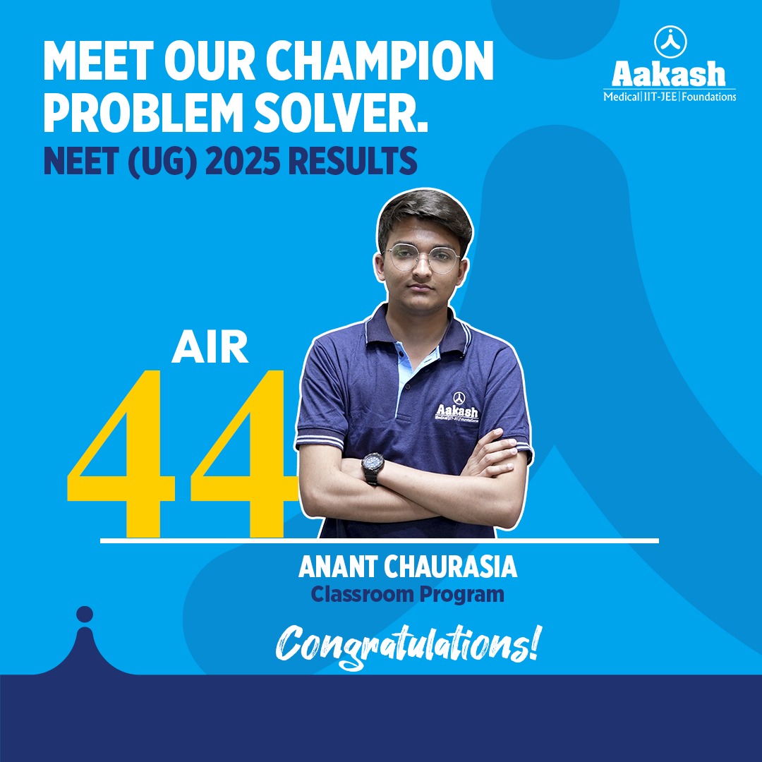 AESL_Official's tweet photo. 🥇Anant Chaurasia secures AIR 44 in NEET UG 2025! A proud moment for the entire Aakash family.
#NEET2025 #AIR44 #NEETResult #NEETUGResults https://t.co/baBAOuU5rj
