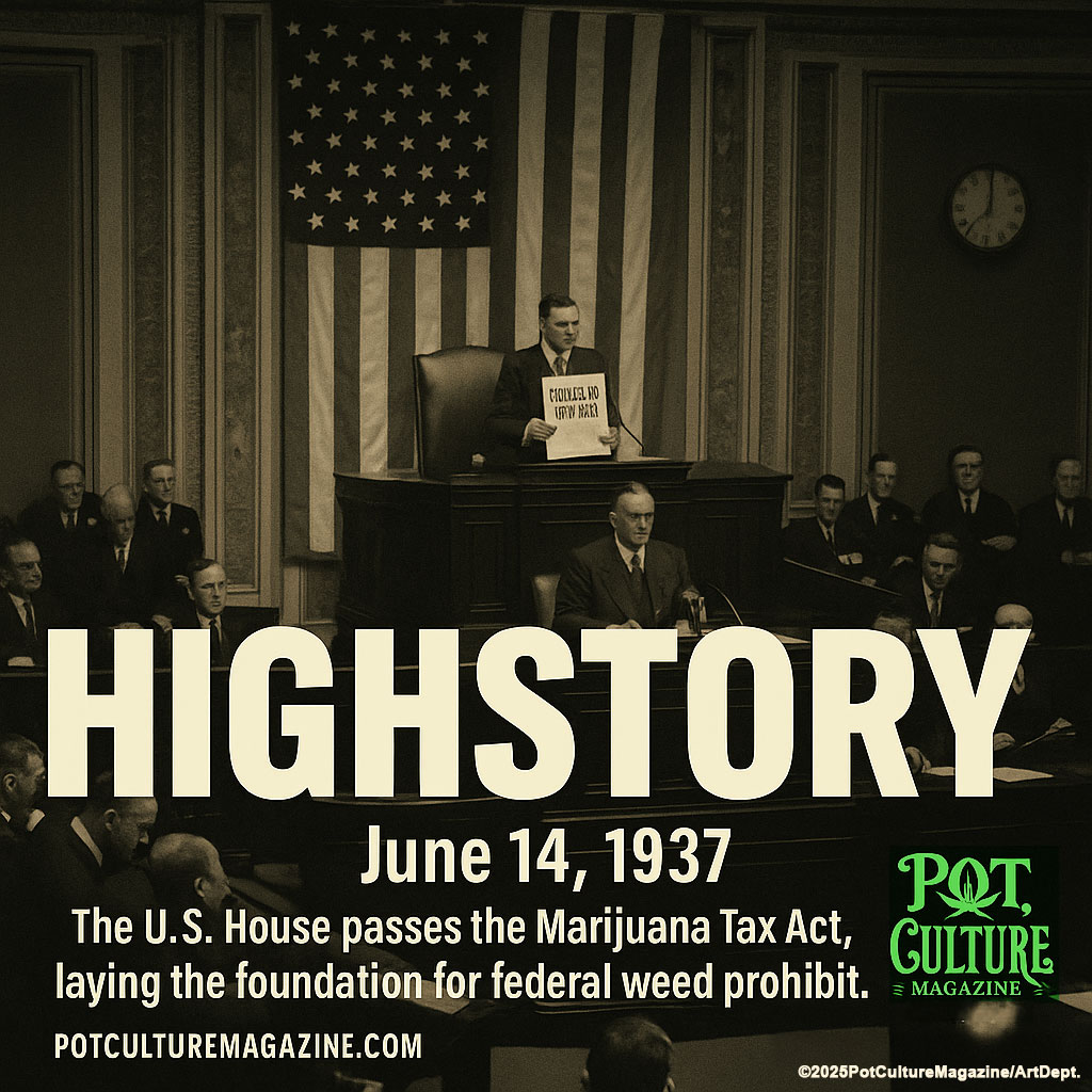 PotCultureMag's tweet photo. 📜 #HighStory: June 14, 1937 – The U.S. House passes the Marijuana Tax Act, laying the foundation for federal weed prohibition. A century later, we’re still digging out from its shadow.
#PotCultureMagazine #CannabisHistory #420Community #Cannabis #Weedlife #CannabisCulture #Weed https://t.co/5lxuLJIM4r